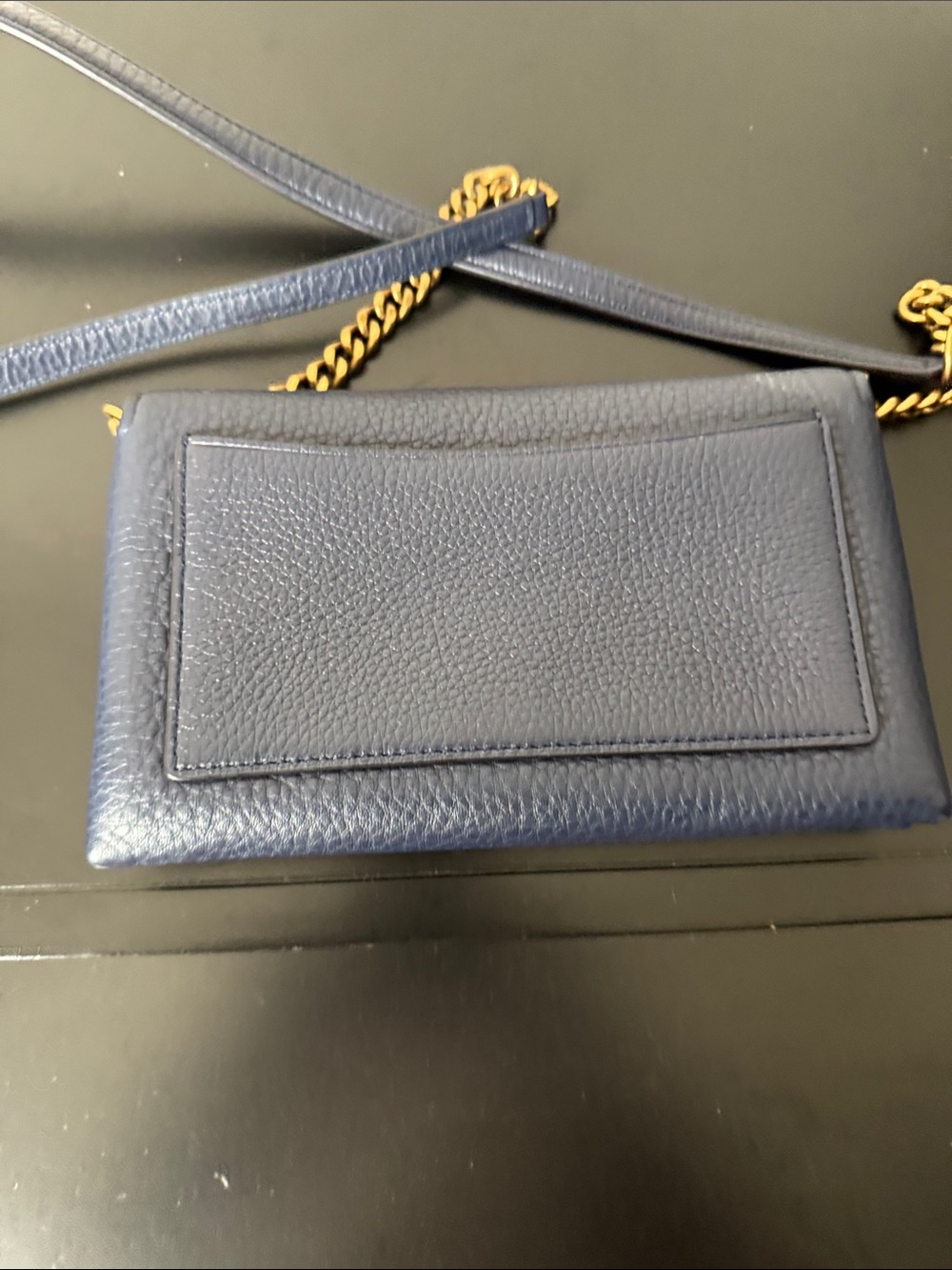 Tory Burch Navy Leather Crossbody with Gold Logo Chain - Picture 5 of 13
